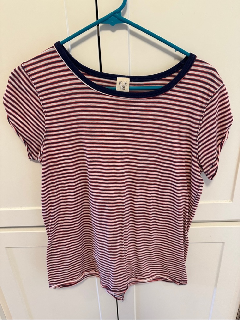 We The Free Red and White Striped Crewneck Tee